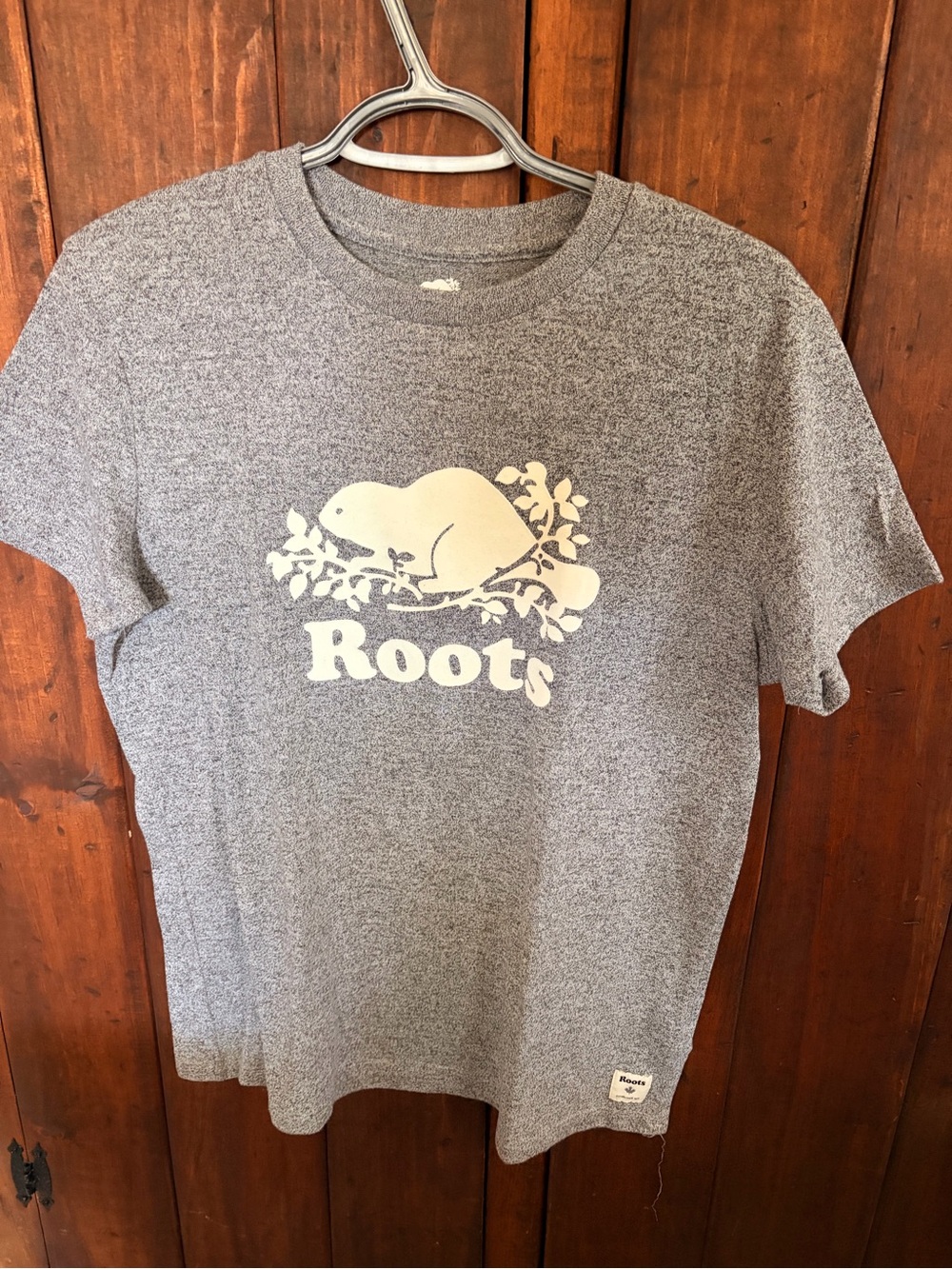 Roots Grey Heather Tee with Cream Beaver Logo
